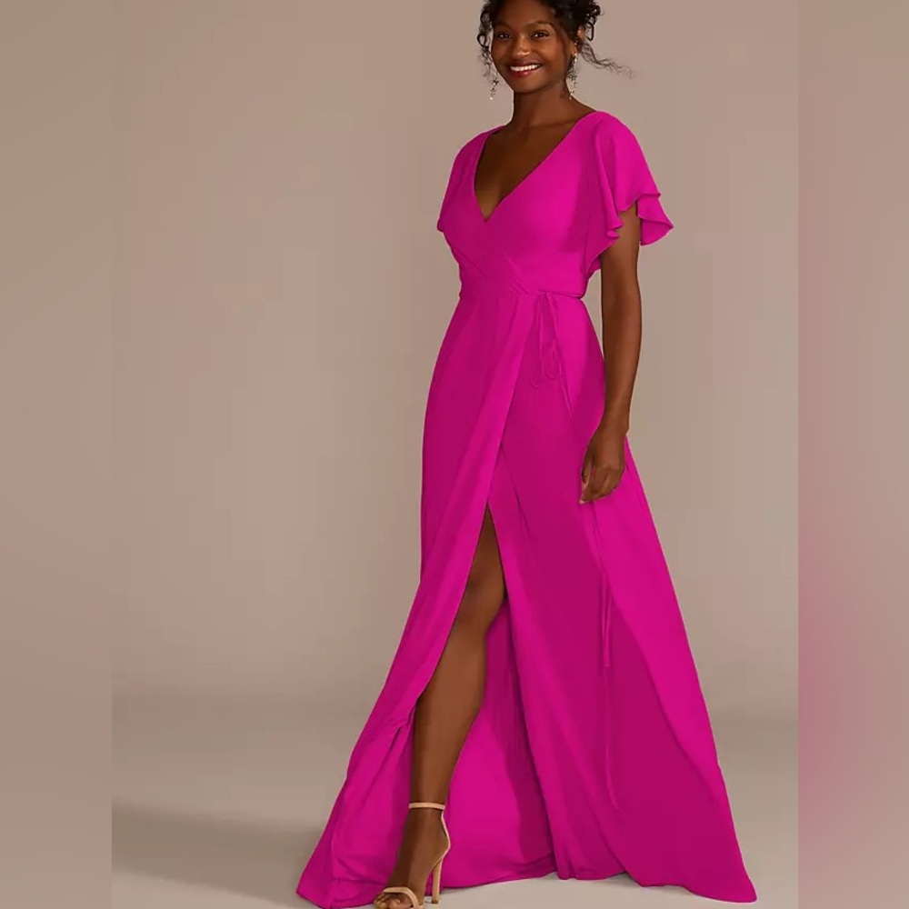 FLUTTER SLEEVE GEORGETTE WRAP BRIDESMAID DRESS